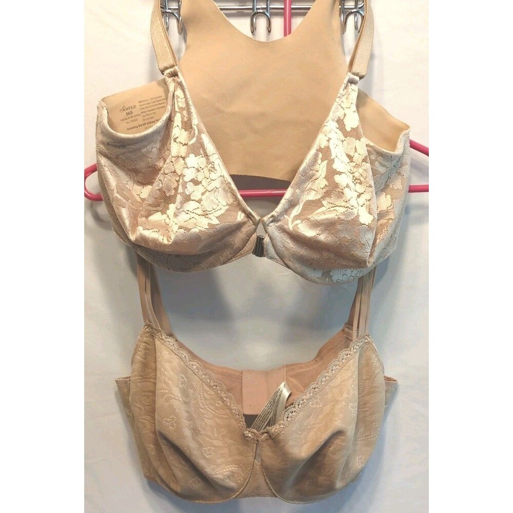 2 Soma Beige Underwire Bras Sz 36G Vanishing Back Front Closure & Enticing Lift - Picture 9 of 9
